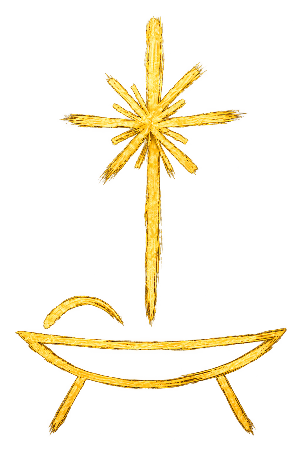 A hand-painted gold star shining above a manger